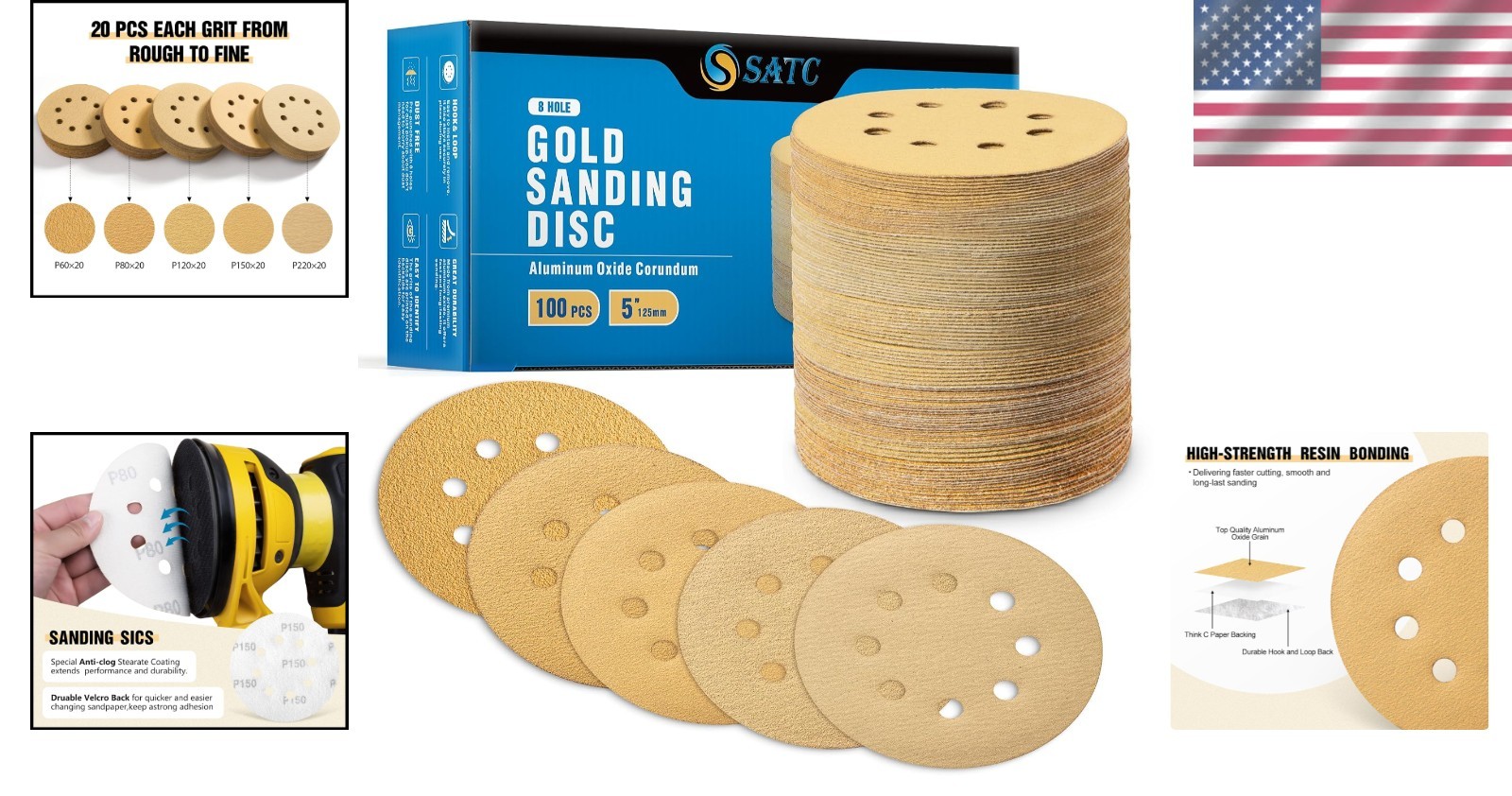 High Performance 5″ Sanding Discs – 60/80/120/150/220 Grit