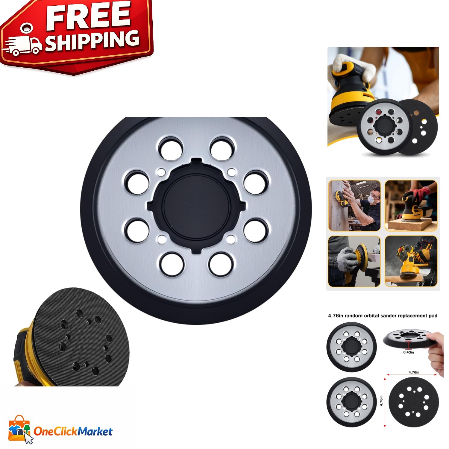 Precision 5-Inch Aluminum Alloy Sander Pad – 8 Holes for Dewalt/Porter Cable