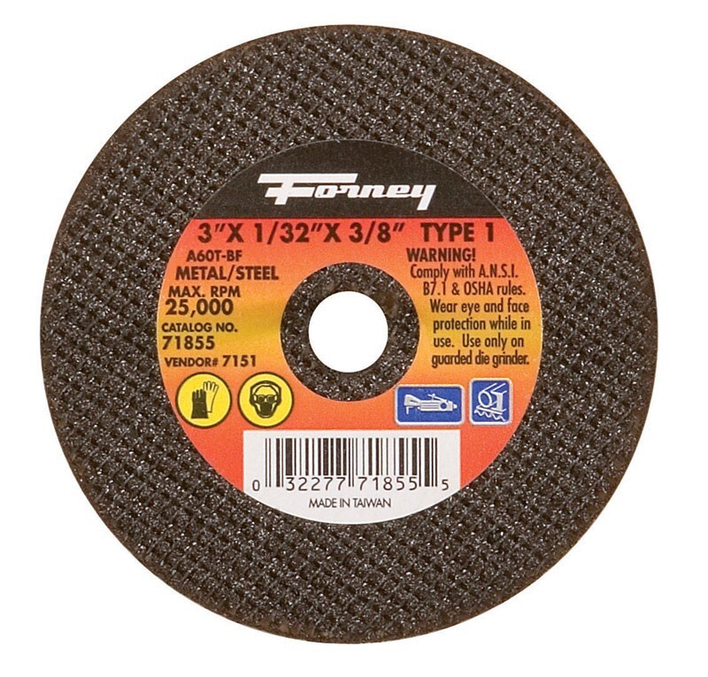 Forney 3″ X 1/32″ X 3/8″ Type 1 A46T-BF Aluminum Oxide Metal Cutting Wheel 1 pc