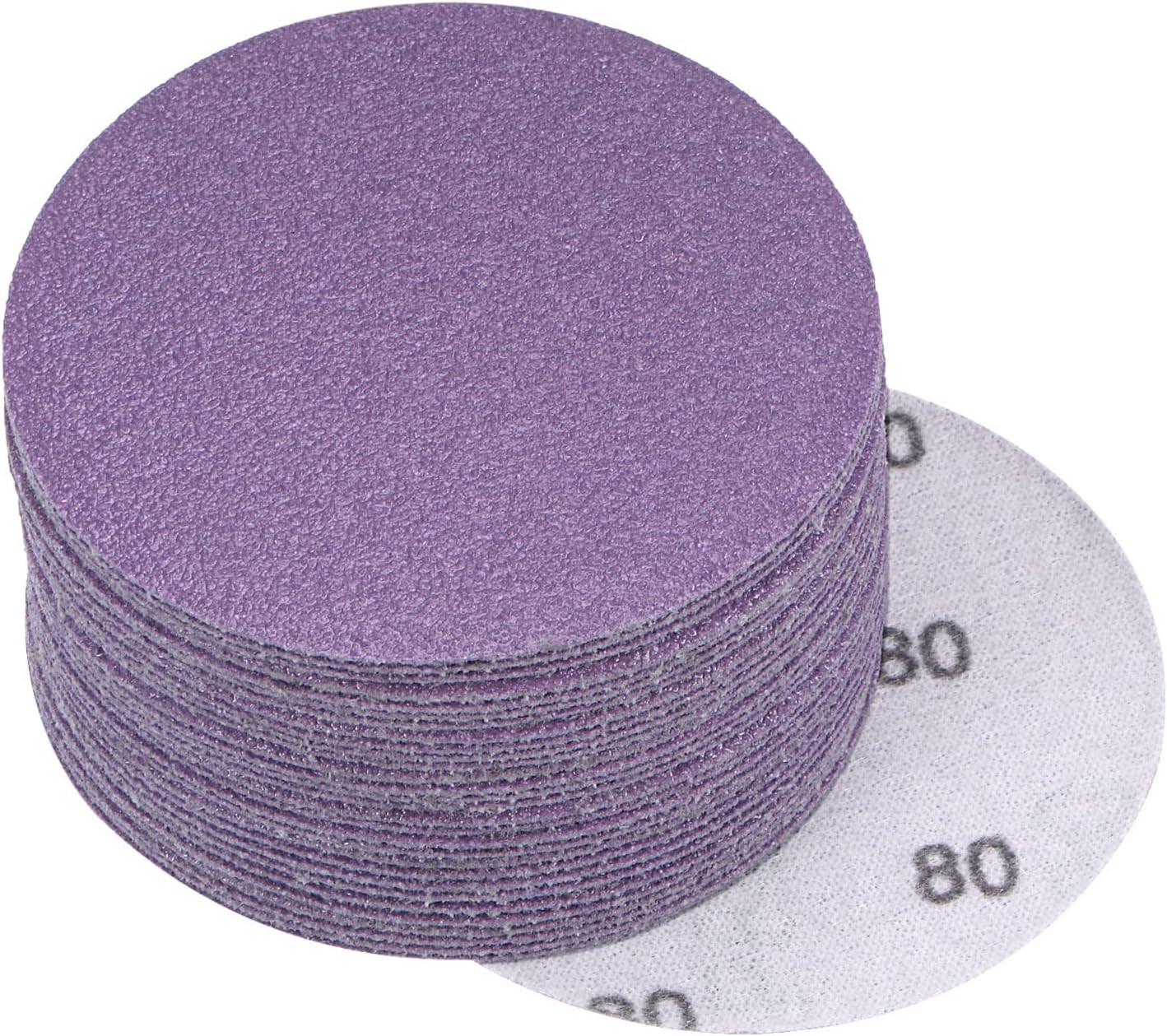 Uxcell 30Pcs 3-Inch Purple Sanding Discs 80 Grits Hook and Loop Professional Alu