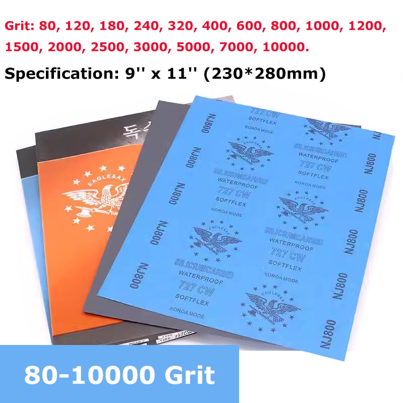 9” x 11” 80-10000 Grit Wet Dry Sandpaper Sanding Paper Sheets Auto Metal Wood