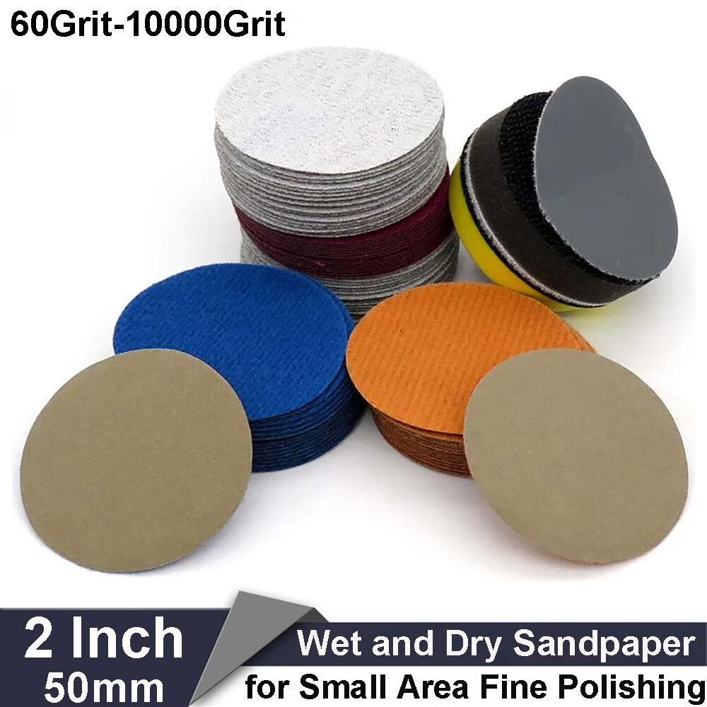 60-10000Grit 2inch 50mm Round Sandpaper Pads Sanding Disc Wet Dry Flocking Disc