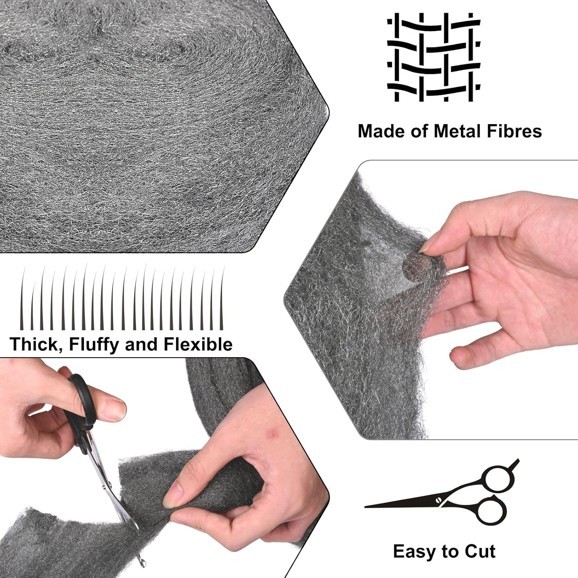 Steel Wool Roll 65ft for Mice Control Filling Holes Rust Removal Polishing and
