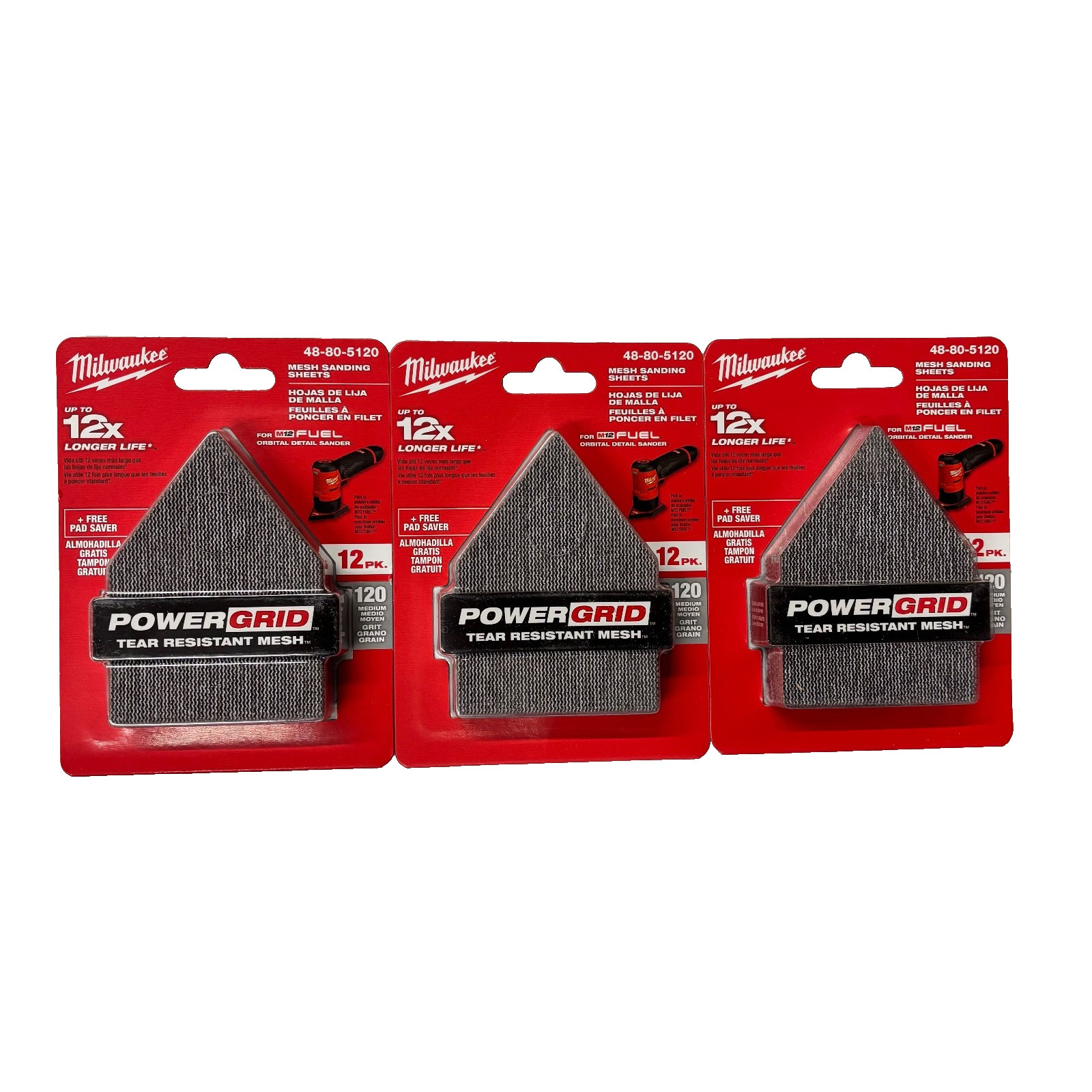 Milwaukee 48-80-5120 12 Medium Grit Mesh Sanding Sheets 12PK (3 count/36 sheets)