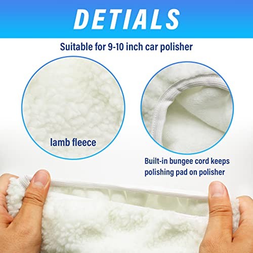 6 PCS Car Polishing Bonnet Buffing Pads – Lamb 9-10 Inch – White (Lamb Fleece)