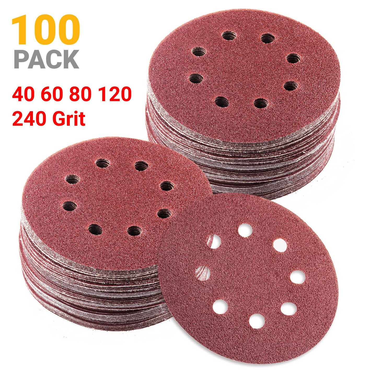 125mm 5 inch 8 Hole Sanding Discs 40 60 80 120 240 320 Grit Orbital Sander Pad