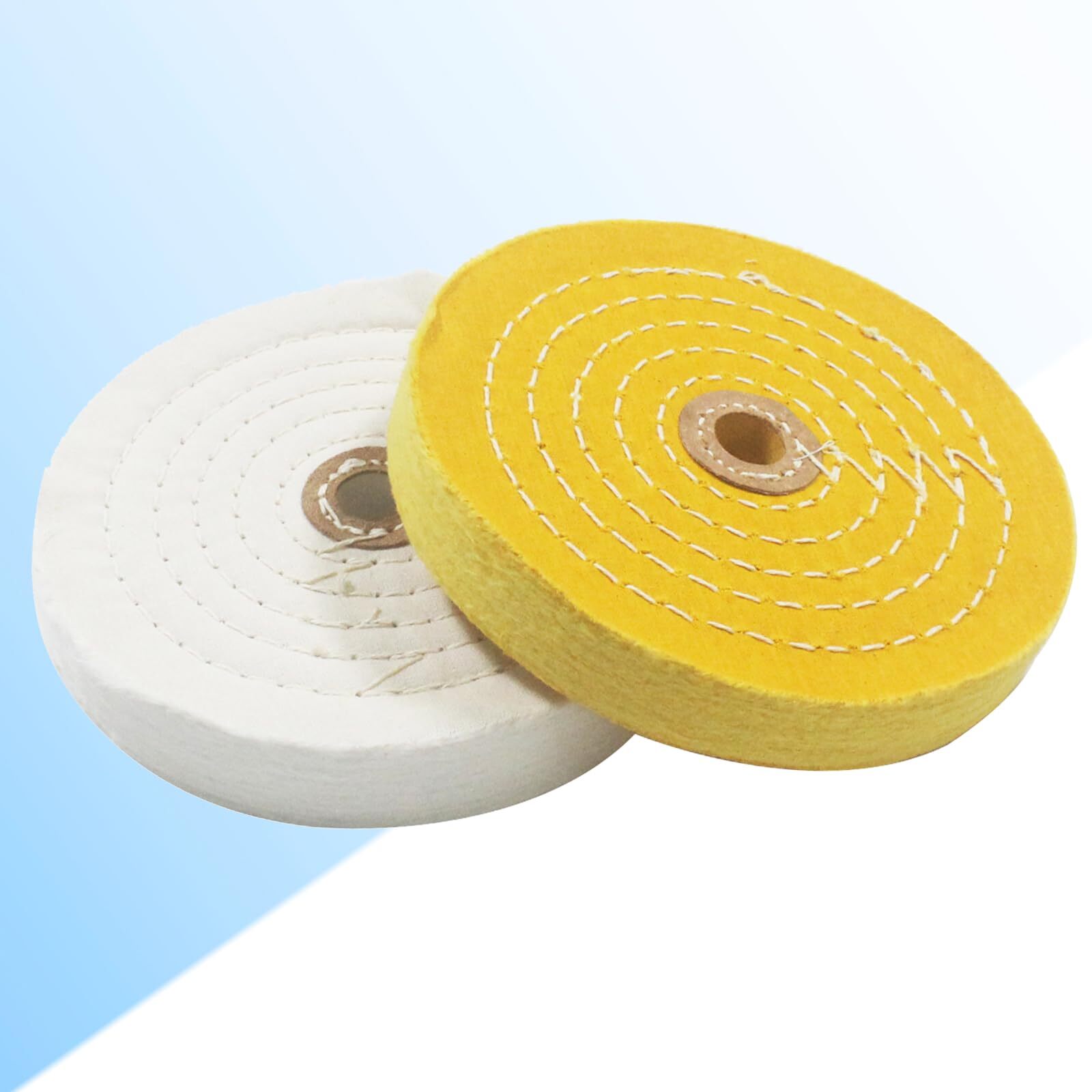 2Pack 6 Inch Cotton Buffing Wheel 55 Ply Yellow 70 ply white with 5/8Inch Arbor