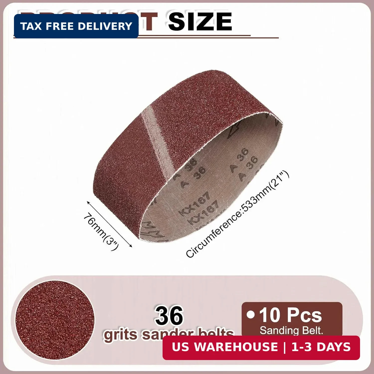 3 x 21 Inch Sanding Belts, 10 Pcs 36 Grits Aluminum Oxide Abrasive Belt Sander F