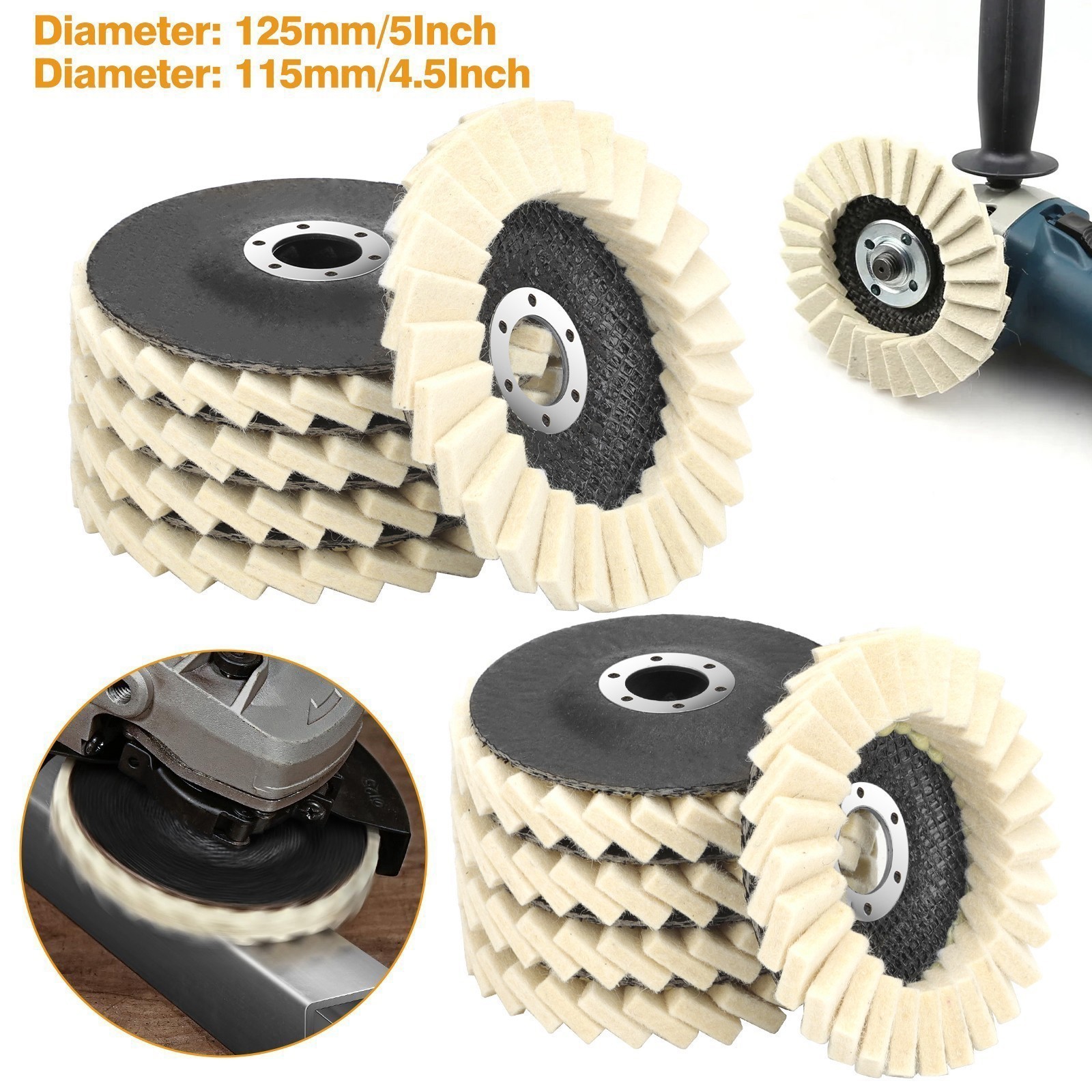 5EA 4.5″ 5″ Felt Flap Disc Wool Polishing Buffing Wheel Pad for Metal Stone Wood
