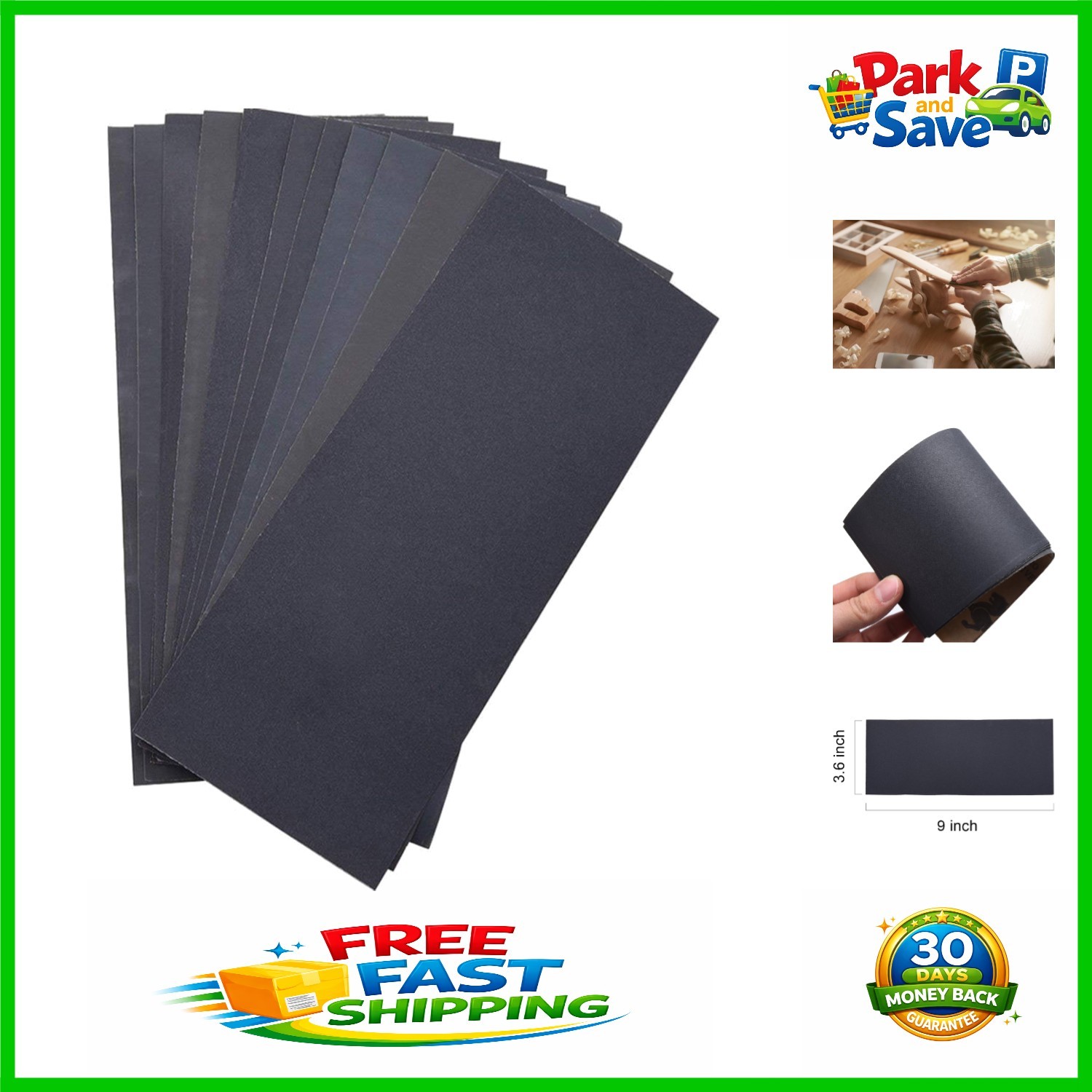 Compact Waterproof Sandpaper Sheets for Woodworking – Assorted Grits (12 Sheets)