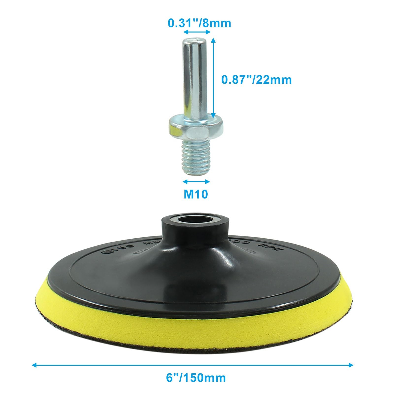 6-Inch Hook and Loop Backing Pads with M14 Drill Adapter for Sanders