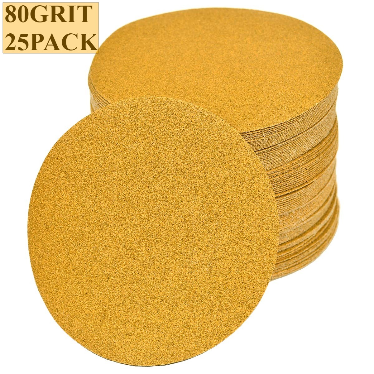 25PCS 150mm 6 Inch Gold sand paper No Hole Hook & Loop Grip Sanding Disc 80 Grit