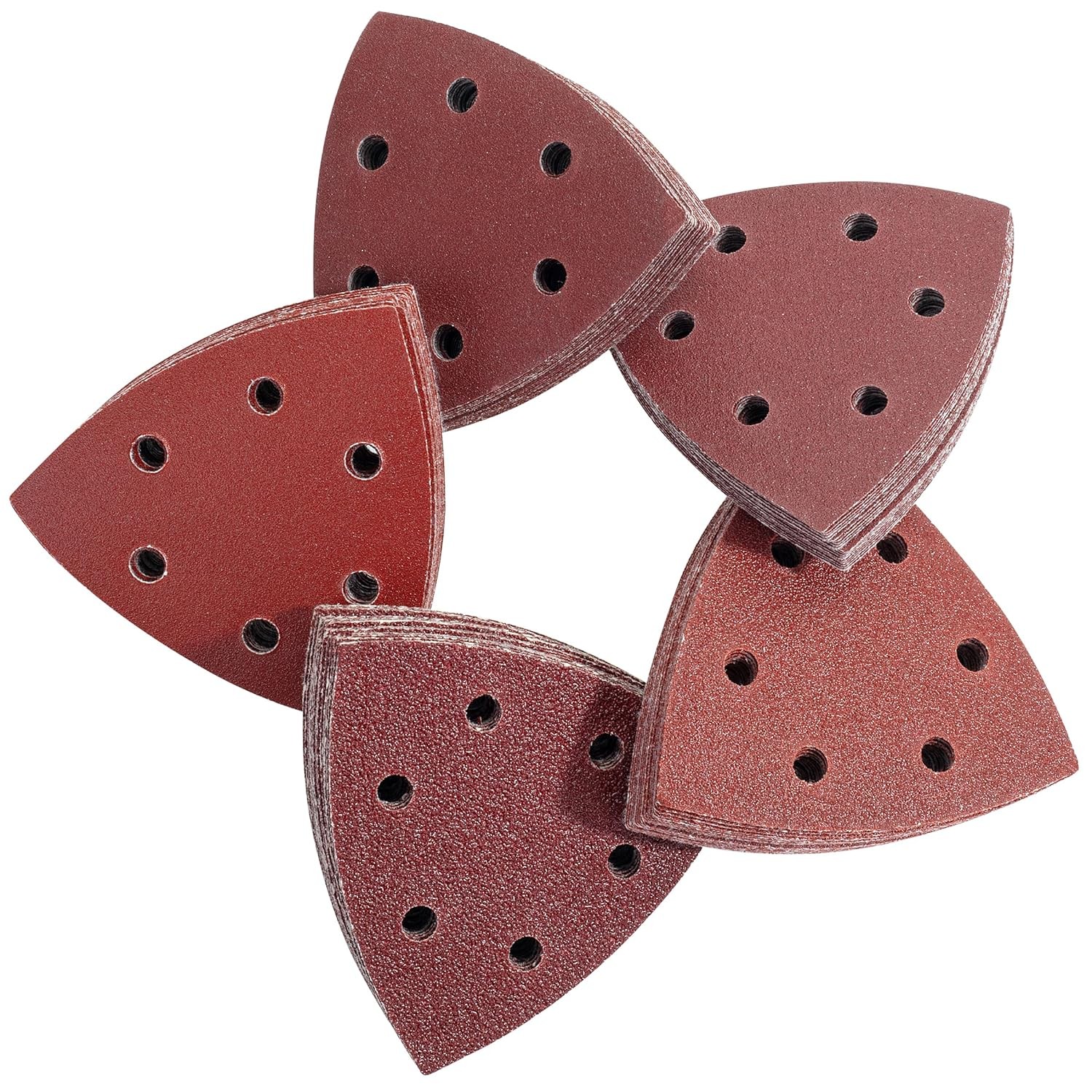 100 PCS 3.5in 6-H AO Triangle Sanding Discs 40/60/80/100/120 Hook Loop Sandpaper
