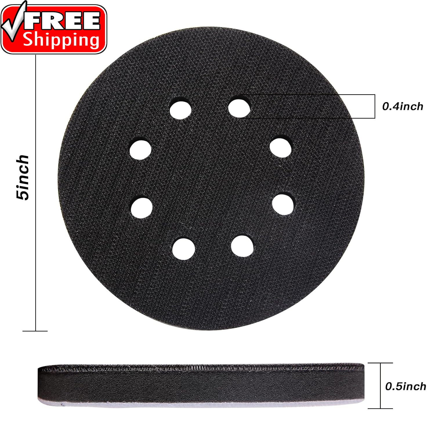 6 Pack 5 Inch 8 Hole Foam Sanding Pads, Soft Density Interface Pad, Hook and Spo