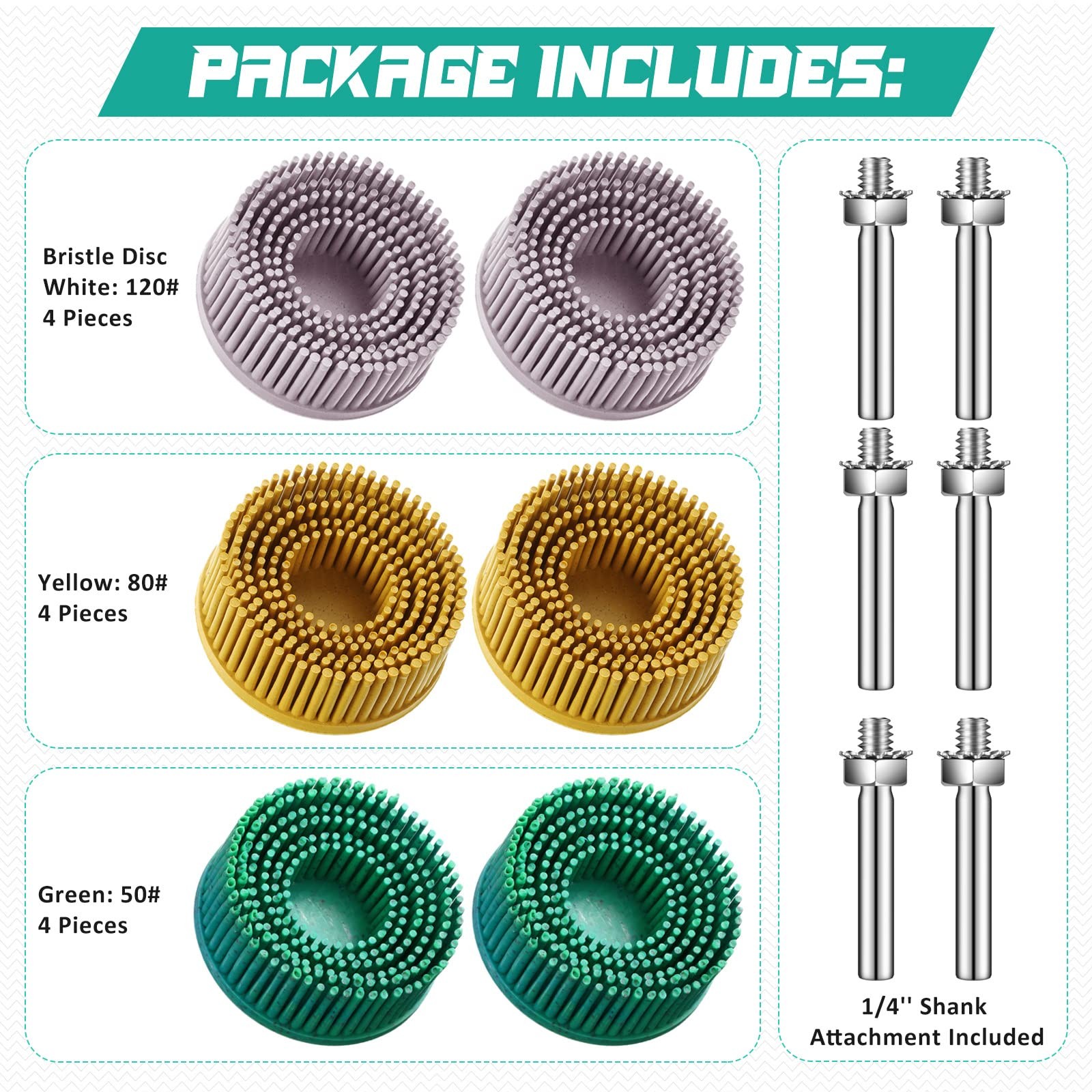 12 Pieces 2 Inch Bristle Disc Grits, 120# 80# 50# Abrasive Bristle Disk with …