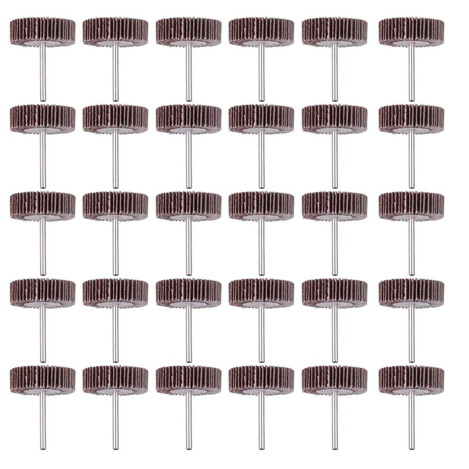 120 Grit 1/4″ Abrasive Flap Wheel Sander Set, 30 Pack | 1/8 Inch Shank (32X10X3)