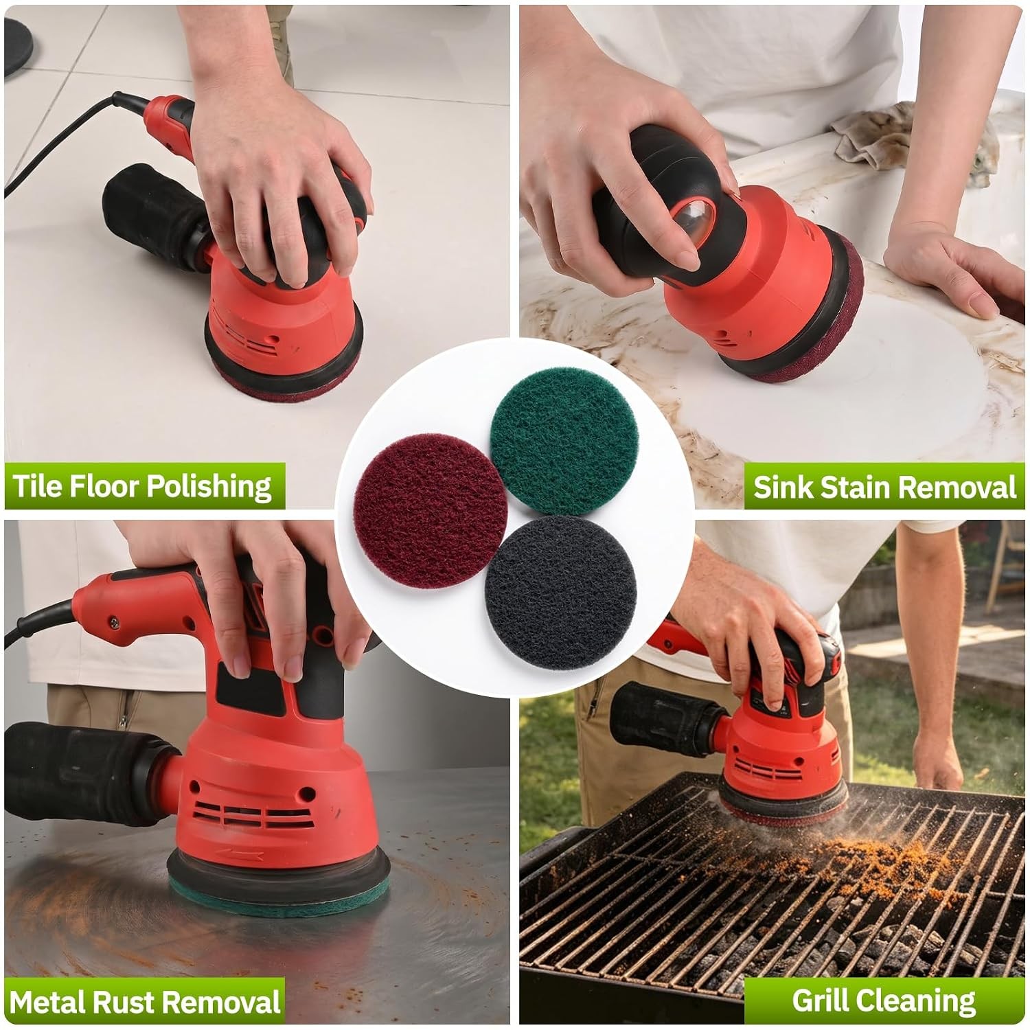 5 Inch Hook Loop Scuff Discs Non Woven Scouring Pads Cleaning 10Pcs Mix Color