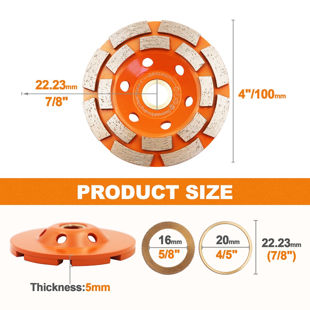 Diamond Double Row Grinding Cup Wheel for Concrete Masonry 4/4.5/5/7” BRSCHNITT