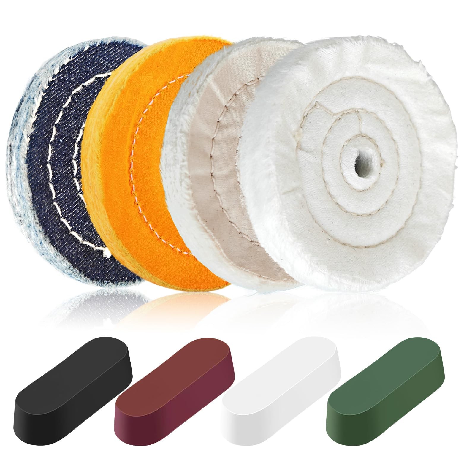 8PCS 4 Inch Buffing & Polishing Wheel Kit for Bench Grinder, 1/2″ Arbor Hole,…