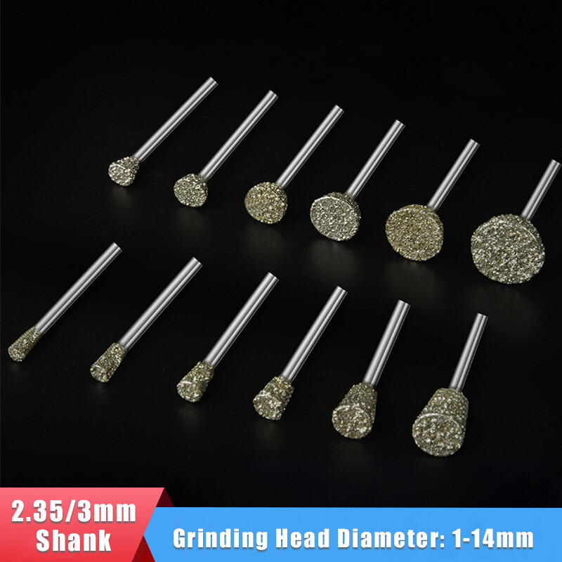 2.35/3mm Shank Diamond Grinding Head E Burr Bit Polishing Jade Carving Tools