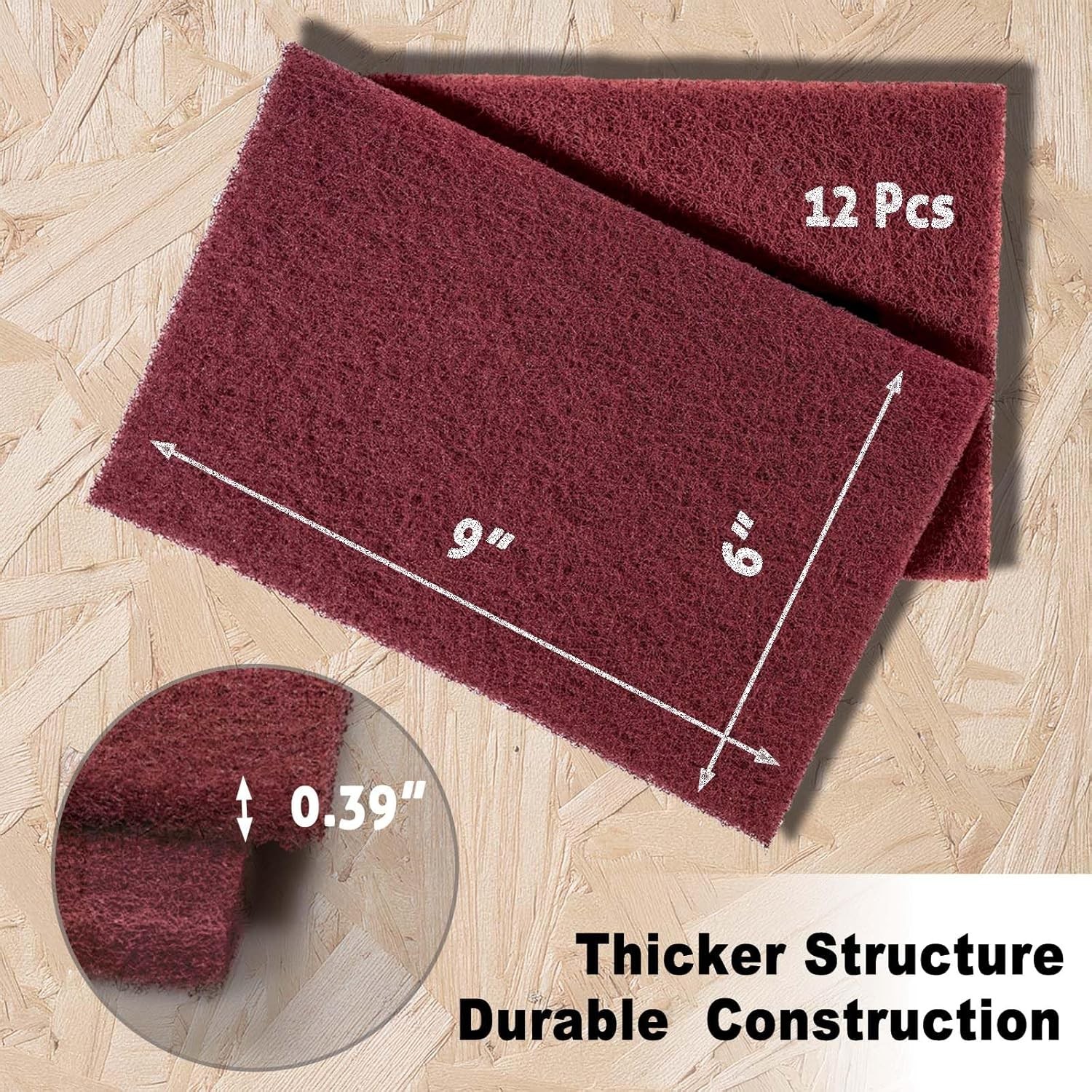 12-Pack 6″x9″ Non-Woven Red Scuff Pads – Maroon P320 Aluminum Oxide Abrasive for