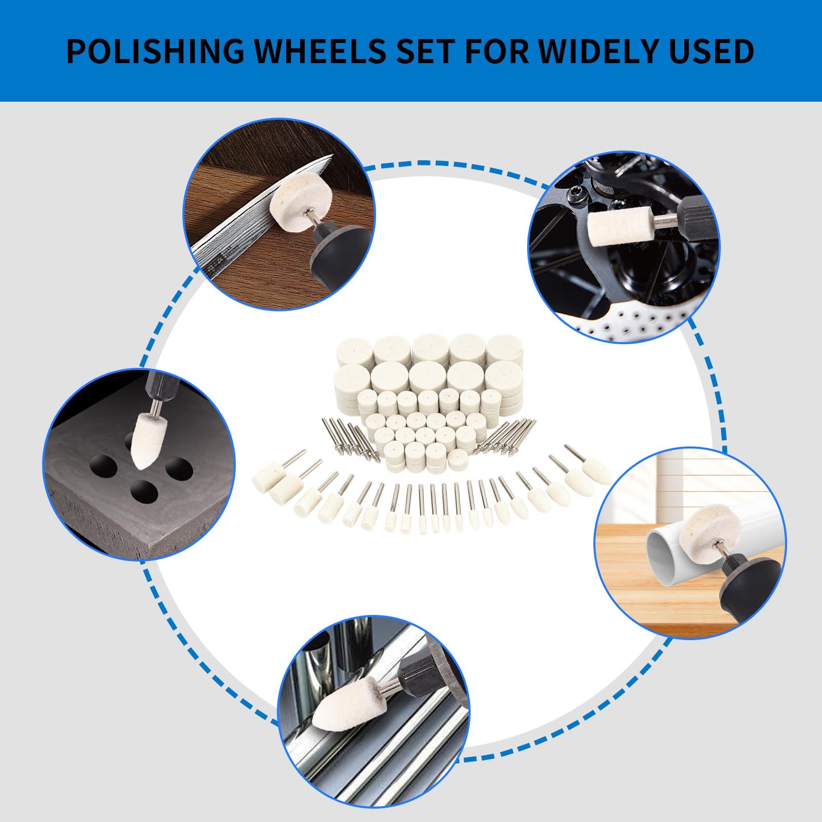 Polishing Buffing Wheel for Rotary Tool, 110PCS Wool Felt 110Pcs