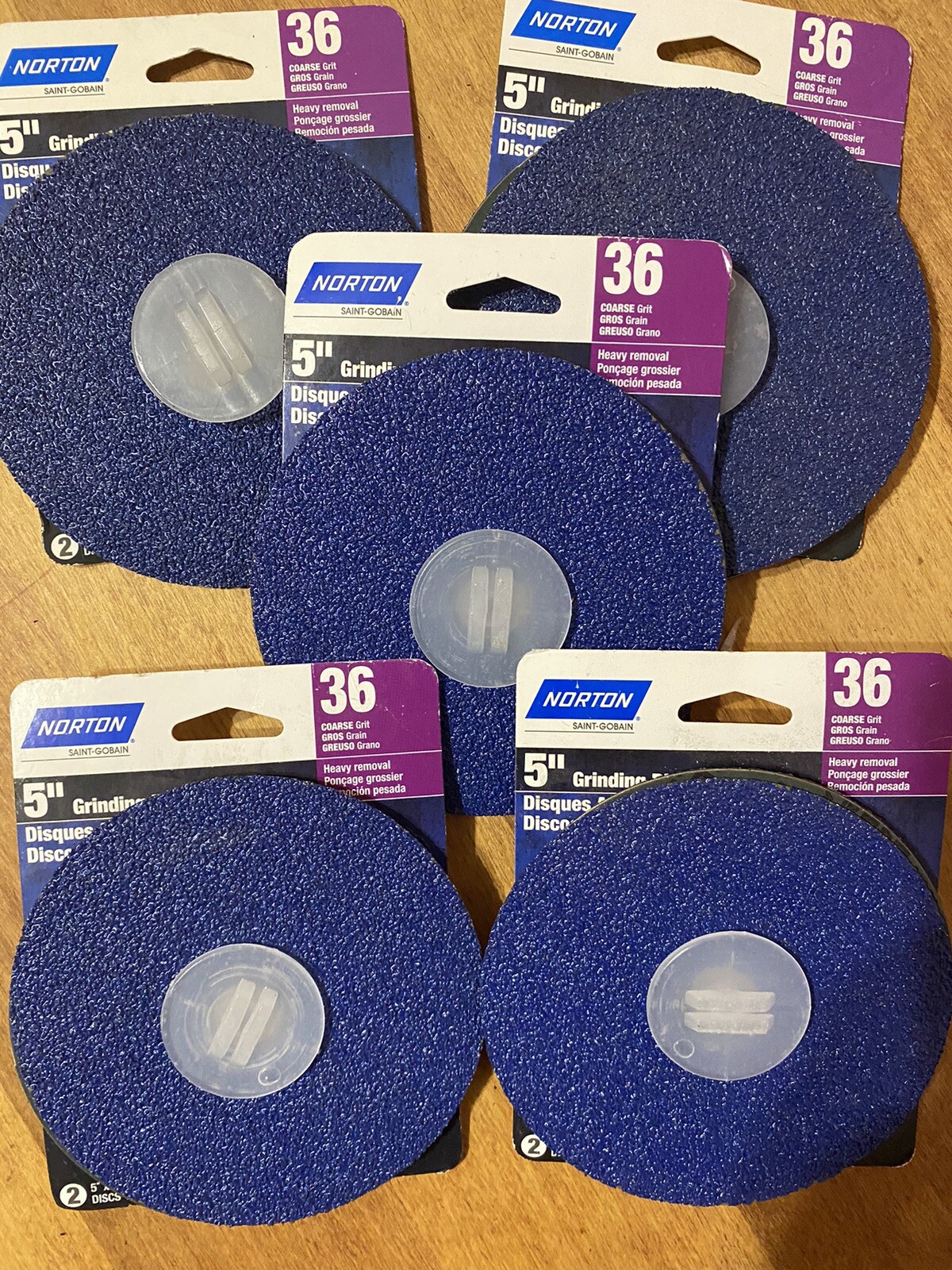 5” Norton (#00363) 36 Grit grinding discs. 5 Packs Of 2 (10 Total Discs) New