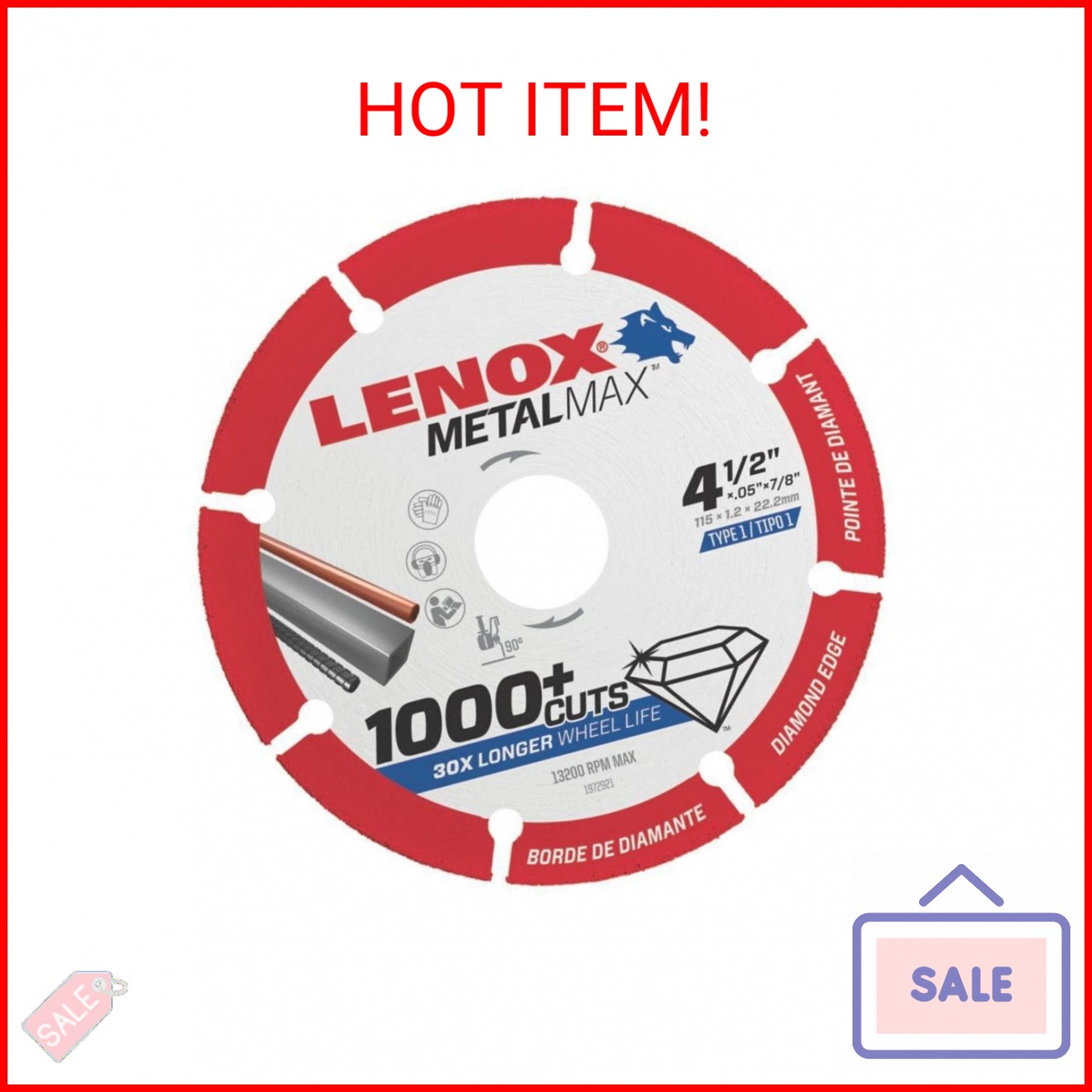 Lenox Metalmax 4 1/2 Inch Segmented Rim Diamond Cutting Wheel for Metal