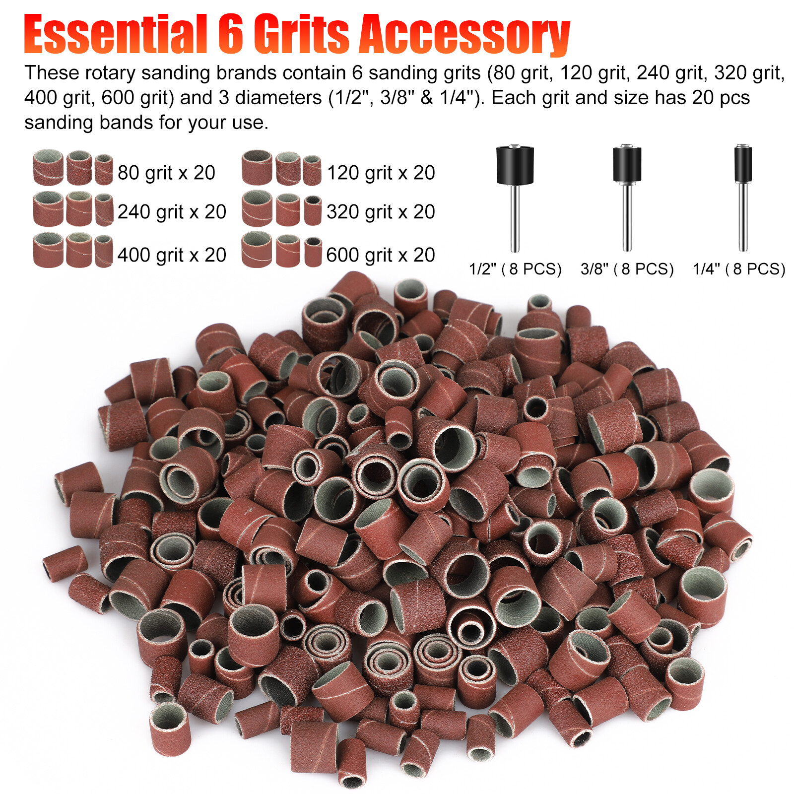 384PCS Sanding Drum Kit Nail Drill Bits Polished Dremel Accessories Rotary Tool