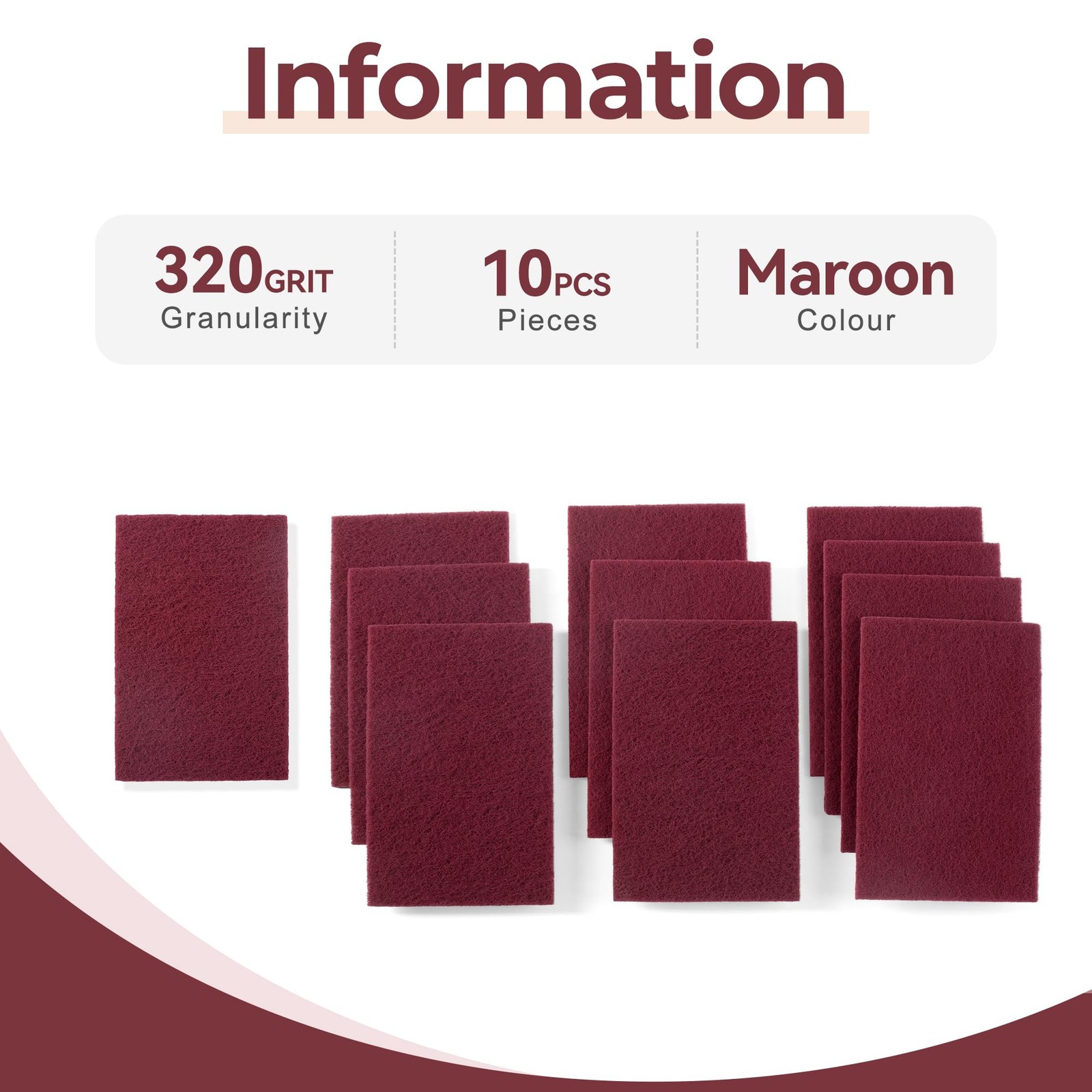10PCS 6×9 In Maroon Scuff Pads 320 Grit Red Scuff Pads Aluminum Oxide Grains