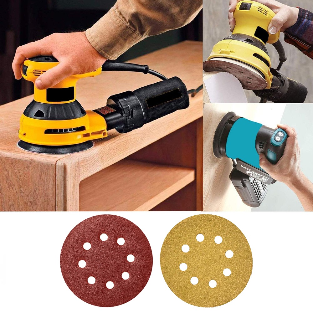 100-PACK 5/6 inch Sanding Discs 8-Hole Hook Loop Sander Orbital Sandpaper 40-800