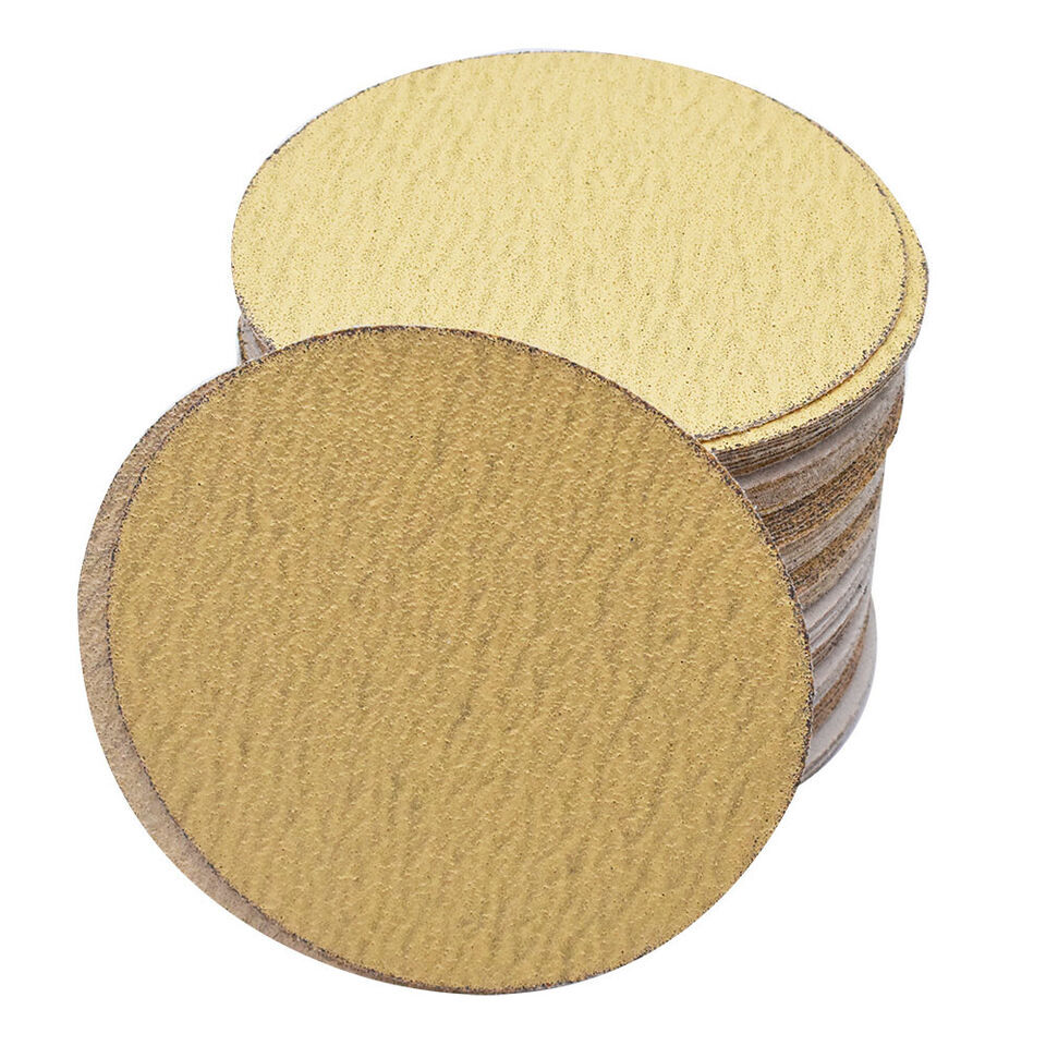 100PCS 125mm 5In Gold Sandpaper No Hole Hook & Loop Grip Sanding Discs 180 Grit