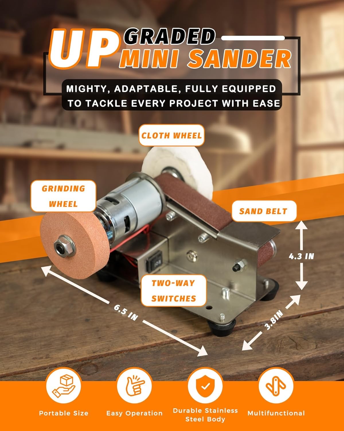 Mini Belt Sander, Electric Small Sander Knife Making Supplies, 7 Adjustable Spee