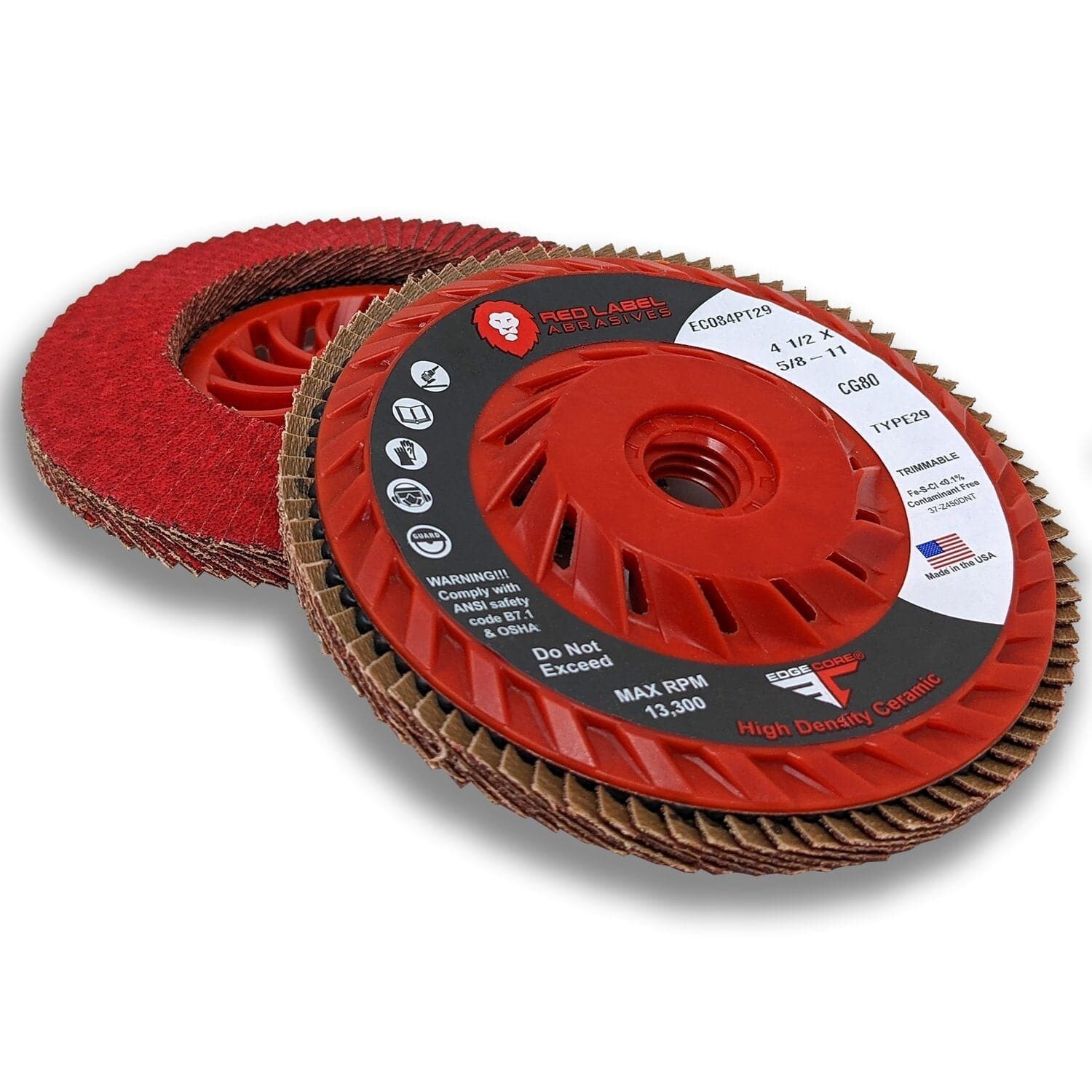 EdgeCore Ceramic High Density 4 1/2 X 5/8-11 T29 Flap Discs