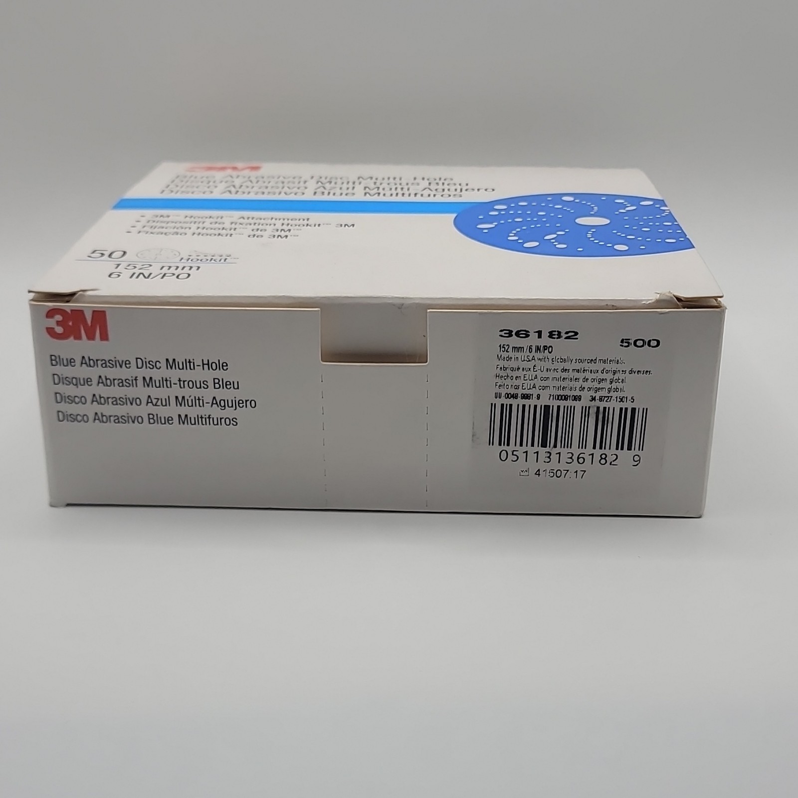 3M Blue 500 Grit Multi-Hole Sanding Disc 36182 152mm 6in Sanding 50 Pack