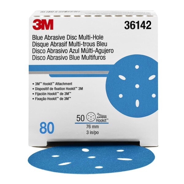 3M Hookit Blue Abrasive Disc Multi-hole, 36142, 3 in, 80 grade