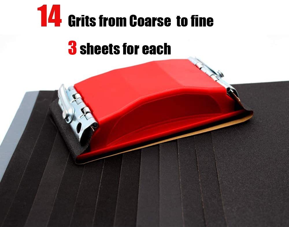 Sanding Block with 42 pcs Sandpapers Wet Dry 120 to 3000 Assorted Grits Sandp…