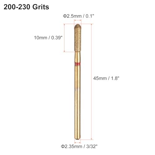 6pcs 200-230 Grits Diamond Grinding Bit 2.5mm Cylindrical Ball 2.5x10mm Red