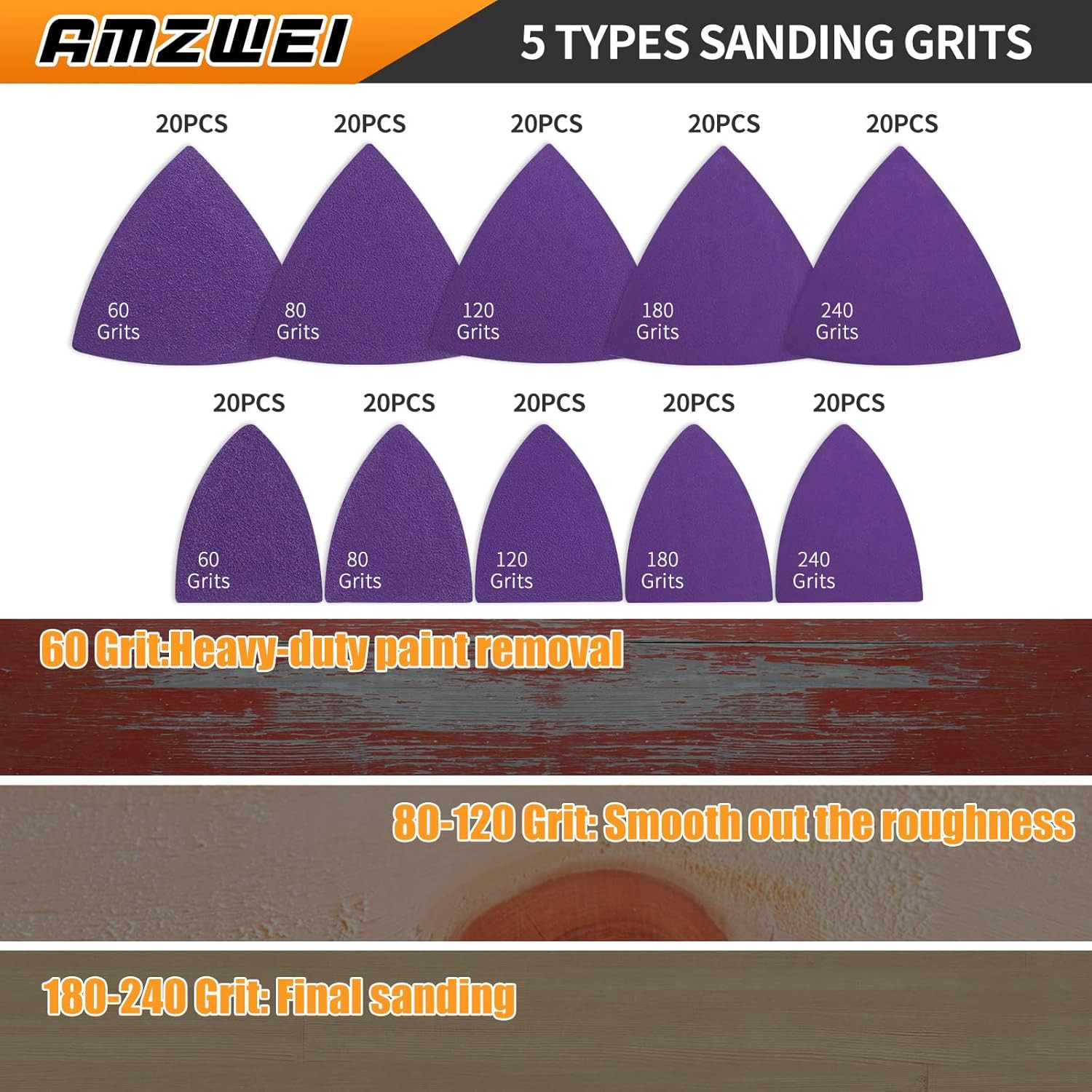 Upgraded 206CS Zirconia Oscillating Tool Sanding Kit with 3 Triangle & 3 Finger