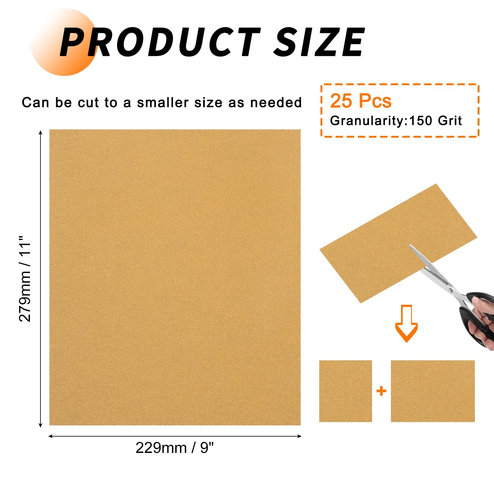 25 PCS 9×11 Inch Gold 150 Grit Sandpaper Alumina Abrasive Sanding Paper Wood