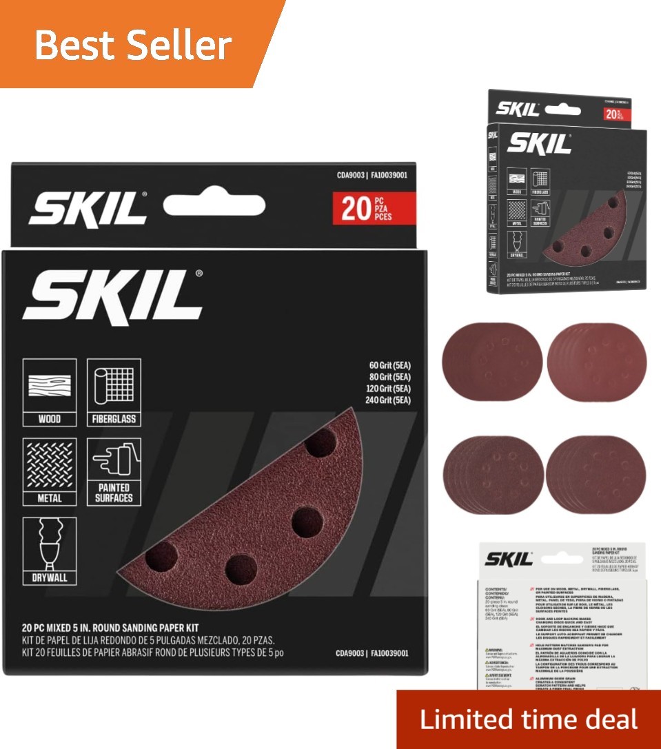 Versatile 5″ Sanding Discs Kit – 20 Pieces with Coarse to Extra Fine Grits
