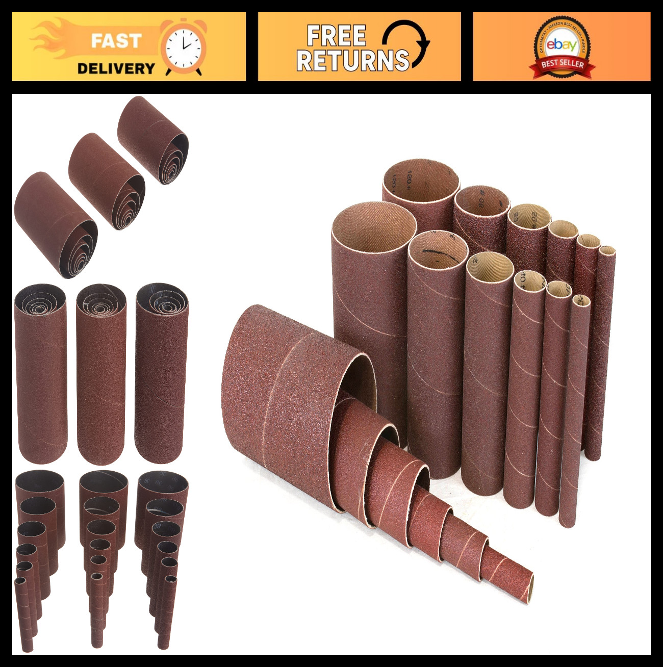 18-Pack Assorted Grit Spindle Sanding Sleeves for Woodworking & DIY Projects