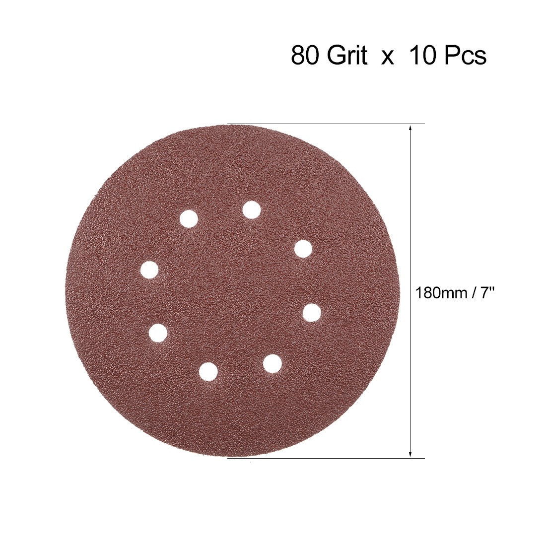 10Pcs 7 Inch 8 Hole Hook and Loop Sanding Disc 80 Grit Flocking Sandpaper New