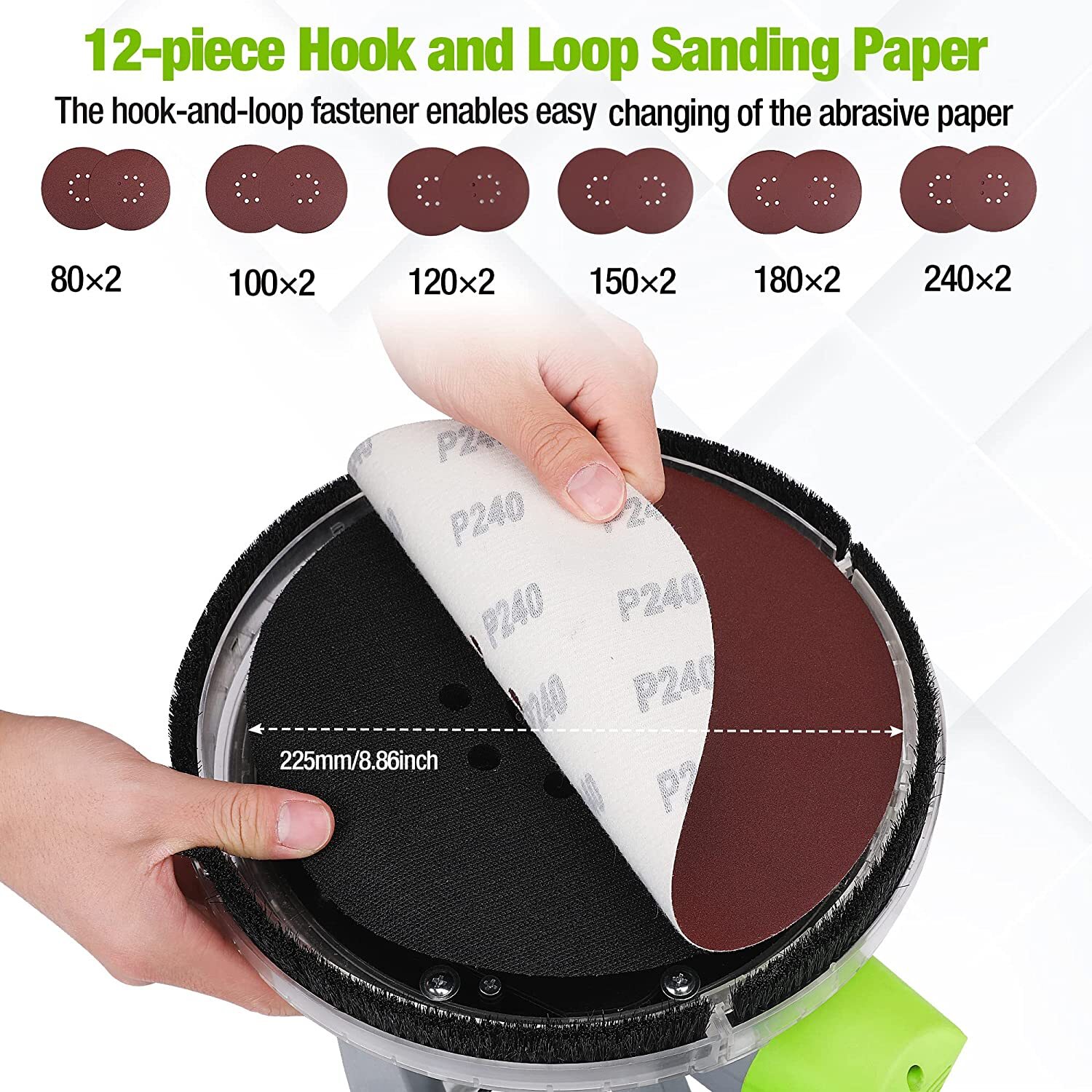 WORKPRO Electric Drywall Sander Kit w/12PC Sandpapers 720W 1100-1850RPM DUSTFREE