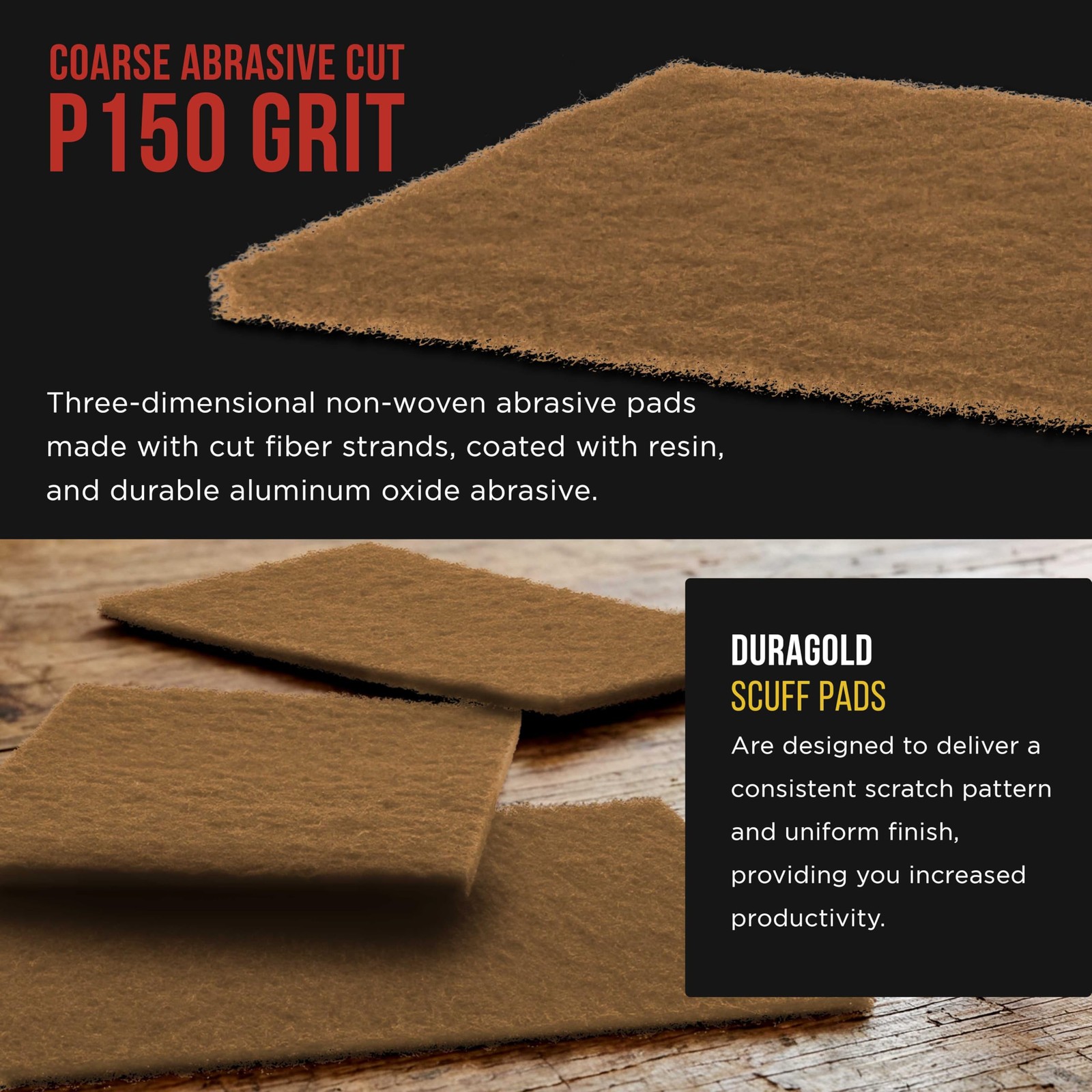 Dura-Gold Premium 6″ x 9″ Gold Coarse Scuff Pads, Box of 10 – Scuffing, Scour…