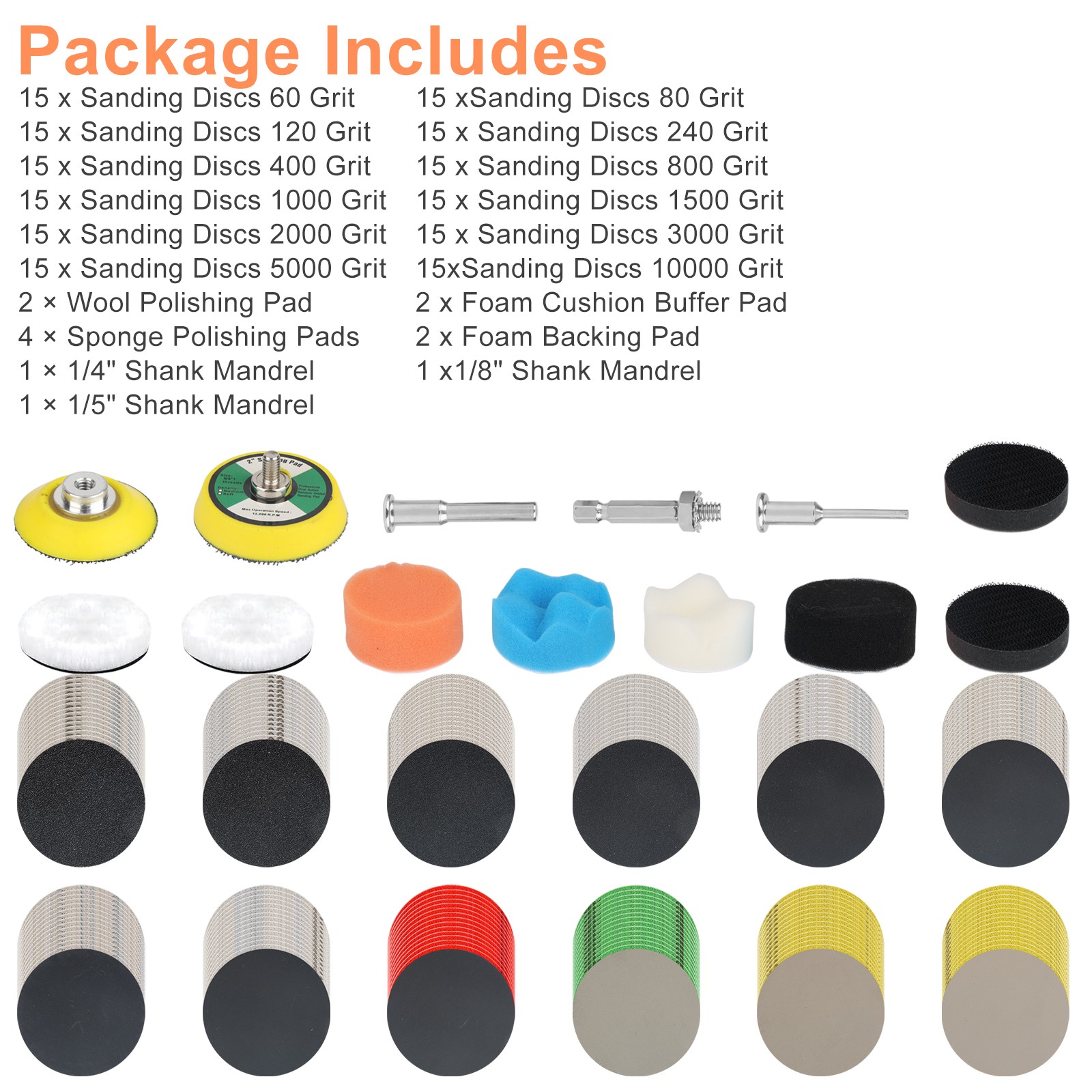 193pcs 2″ 60-10000Grit Sanding Discs Hook & Loop Wet Dry for Dremel Rotary Tool