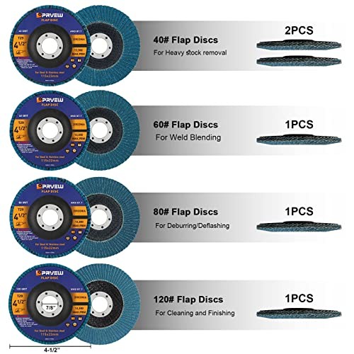 Flap Discs 4 1/2 Inch, 5-Pack 4.5″ x 7/8″ T29 40/60/80/120 Grit Assorted