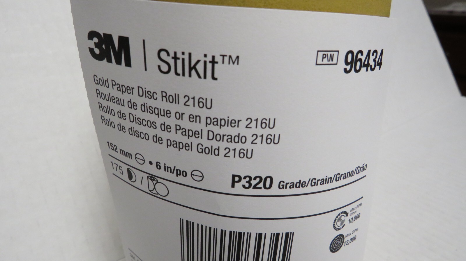 3M GOLD PAPER DISC ROLL 216U P320 A-WEIGHT 6 INCH X NH 175 DISCS MPN: 96434