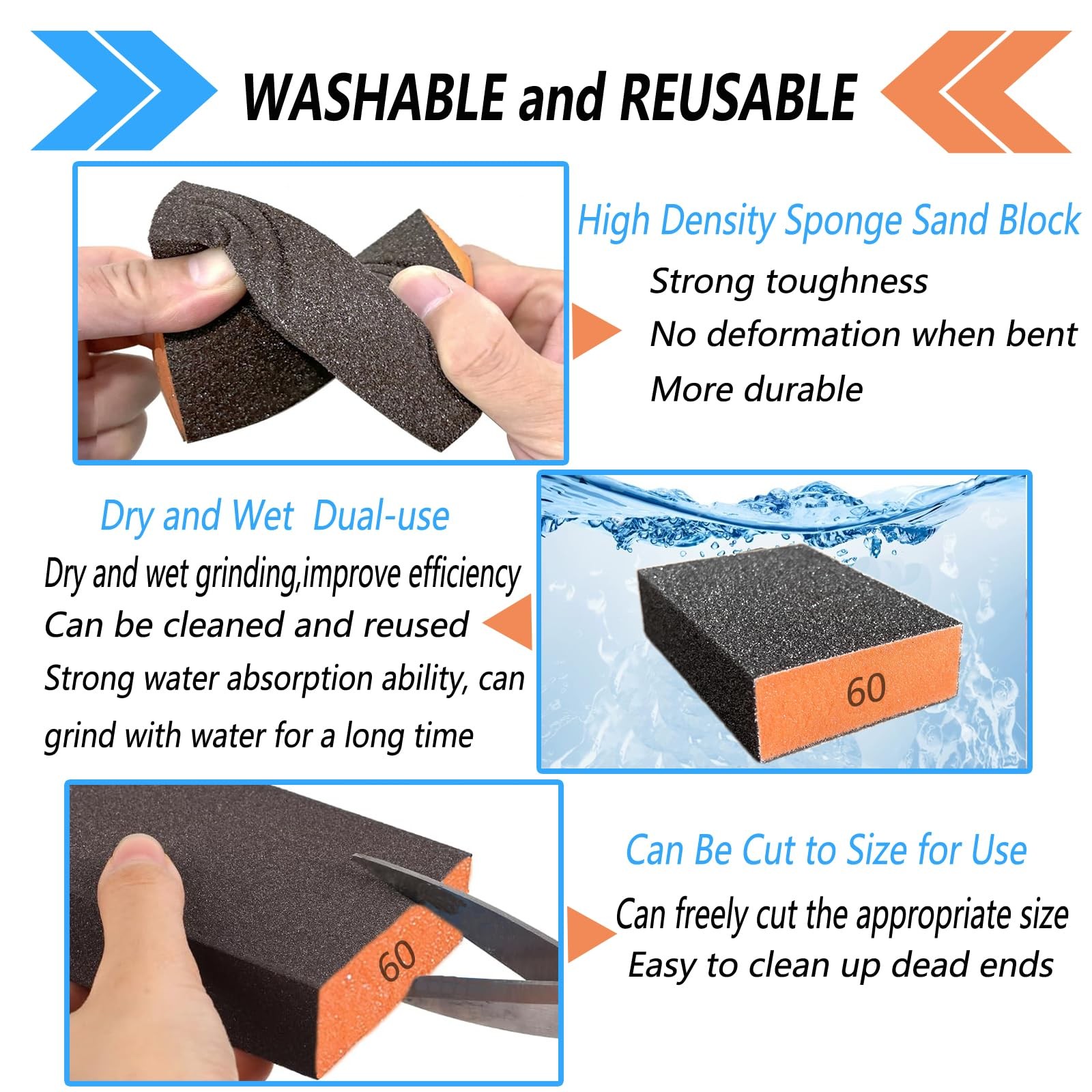 Sanding Sponge 10 Pack Multi Grit Washable Reusable Block Wood Drywall Metal