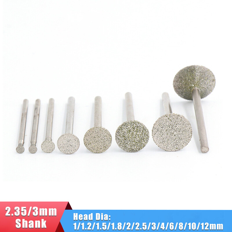 2.35/3mm Shank Diamond Grinding Head Polishing Carving Engraving C3 Burr Bit